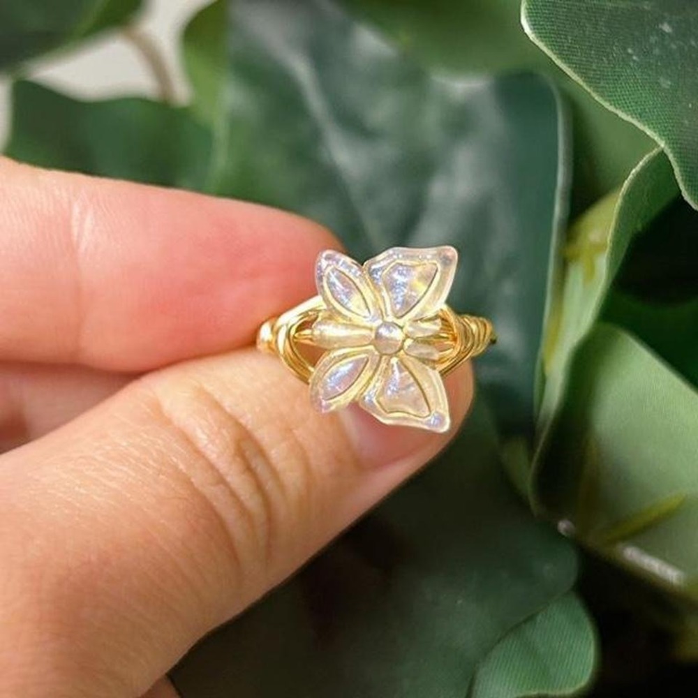 Handmade Acrylic Butterfly Ring Gold Wire Cottagecore Fairy Adjustable Whimsical